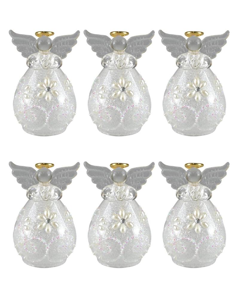 Fourcart Cute Handmade Glass Champagne Angel Bells, Silver, Set of 6