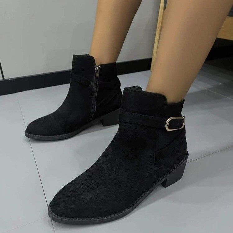 Fashion Versatile Comfortable with Skirt Women's Skinny Boots Autumn and Winter New Retro Side Zipper Short Boots Women's