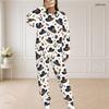 Women Plus Size Round Neck Long Sleeve Top And Long Pants Printed Two Piece Set