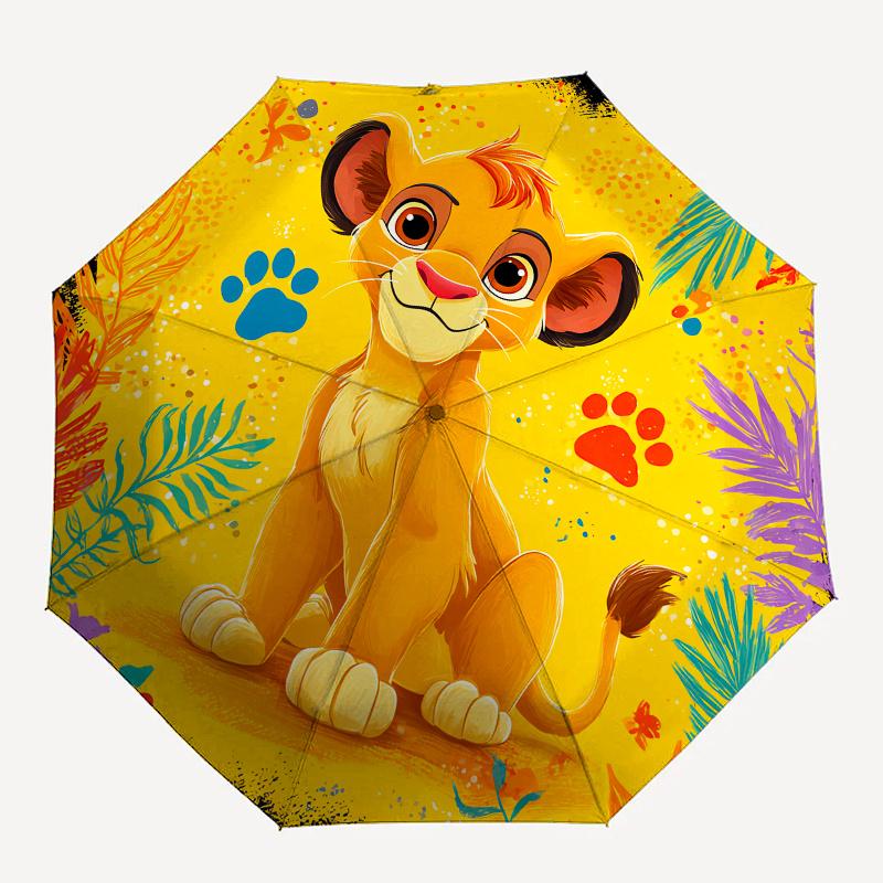 El Rey León de Disney, Simba, Paraguas Plegable Manual de la Jungla, Diseño Plegable Reforzado de 8 Varillas, Ligero