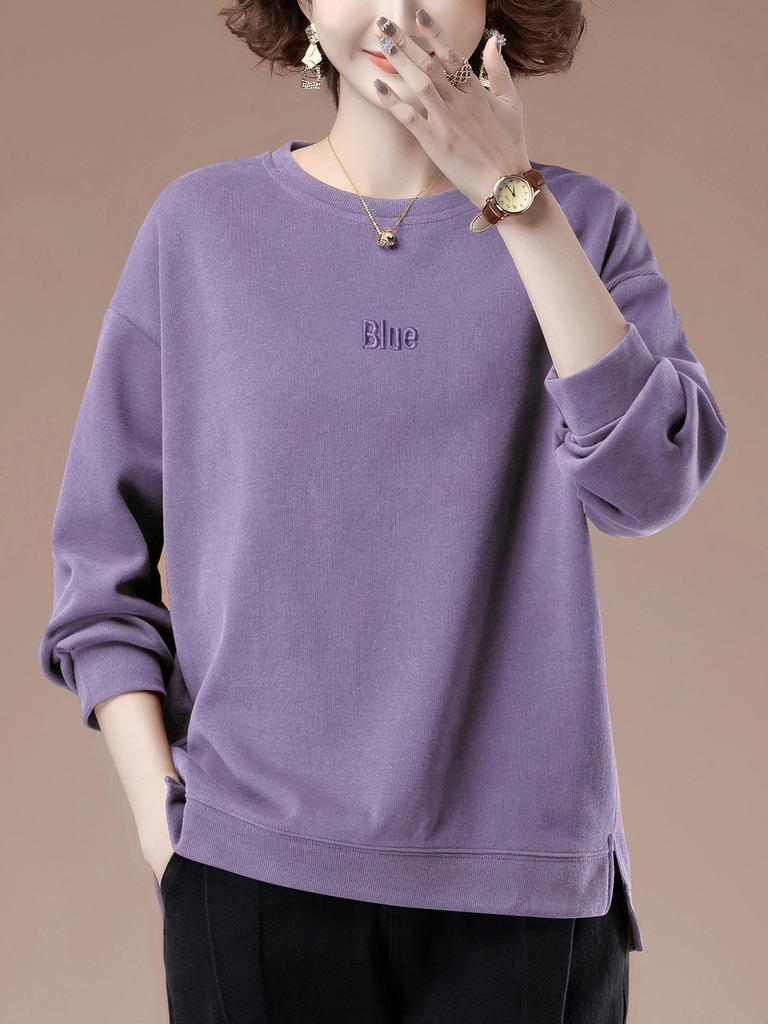 Damska bluzka casualowa z okrągłym dekoltem w dużym rozmiarze na wiosnę i jesień