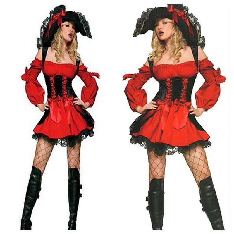 

Sexy Woman Caribbean Dress Fancy Party Classic Pirate Female Hat Clothes Jumpsuit Costume Halloween Pirate Performance Outfit Ro One Size