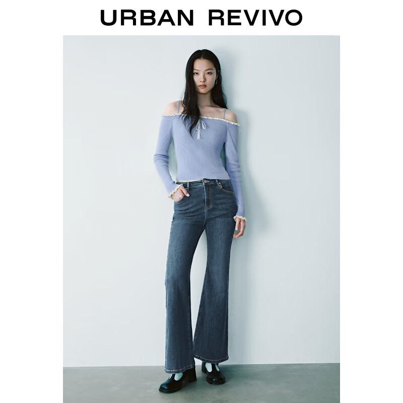 UR 2025 Frühling Damen Kontrast Schleife Off-Shoulder Stricktop