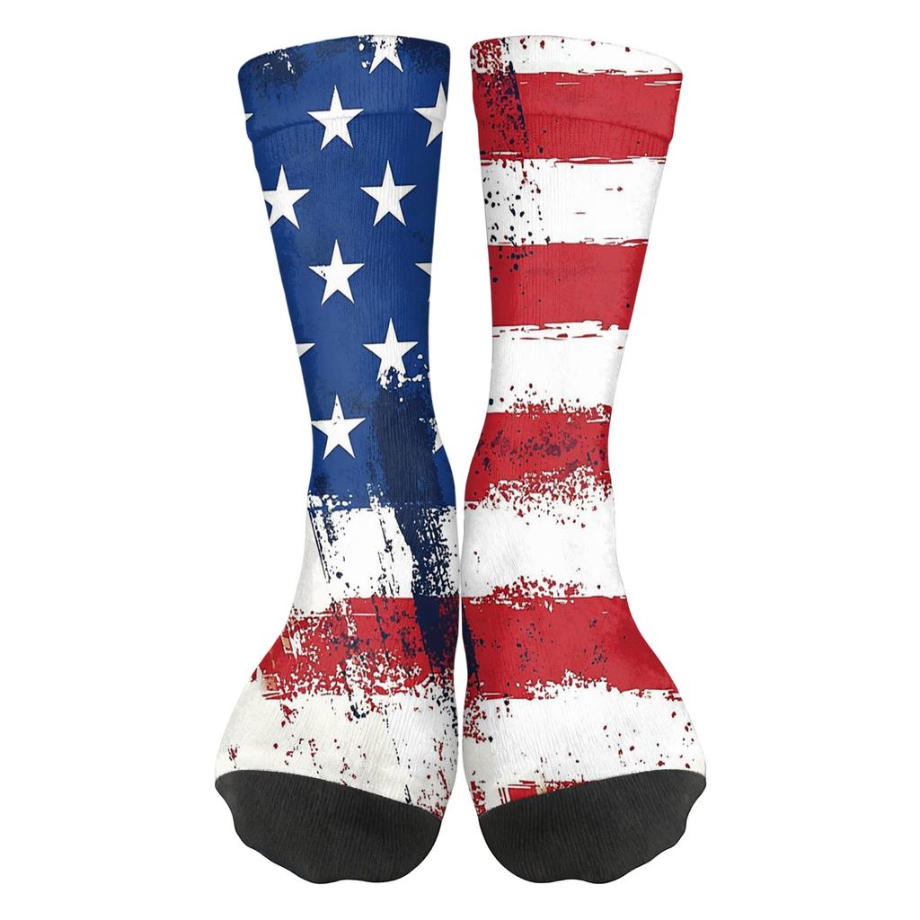 Women’s Breathable Comfortable Crew Socks with Independence Day Print Soft Stretchy Fabric Medium Length Design for Daily Wear