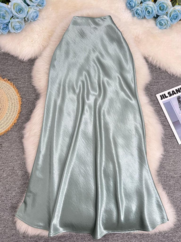 European-South African Satin Fishtail Maxi Skirt – Elegant Resort Style