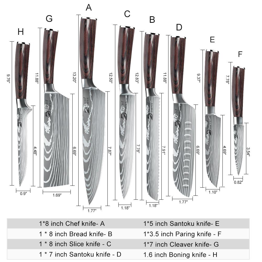 8pcs Professional Chef Knife Set with Roll Bag High Carbon Stainless Steel Kitchen Knife with Knife Sharpener, Dishwasher Safe