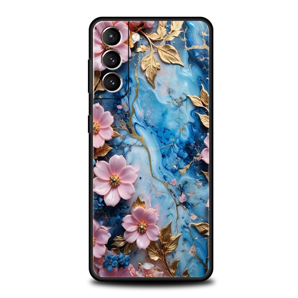Flower Marble Phone Case For Samsung Galaxy S25 Edge S24 S23 S22 S21 Ultra S20 FE 5G S10 S10E S9 Plus Soft TPU Cover