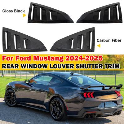 For Ford Mustang 2024-2025 Pair Car Rear Louver Window Side Shutter Cover Trim Sticker Vent Scoop ABS Carbon Fiber Accessories