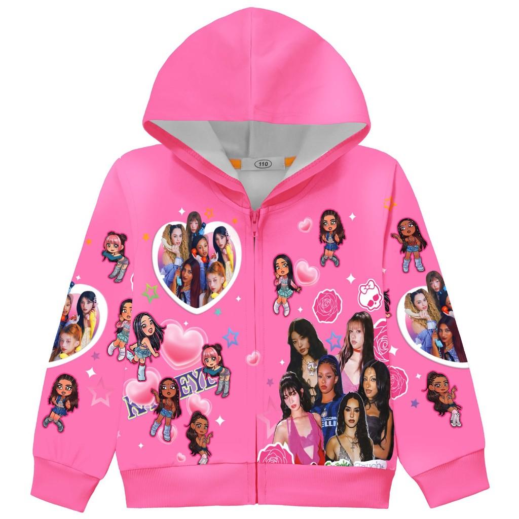 36379 Kids Girls KATSEYE Printed Long Sleeves Hooded Zipper Coat Jacket 110cm