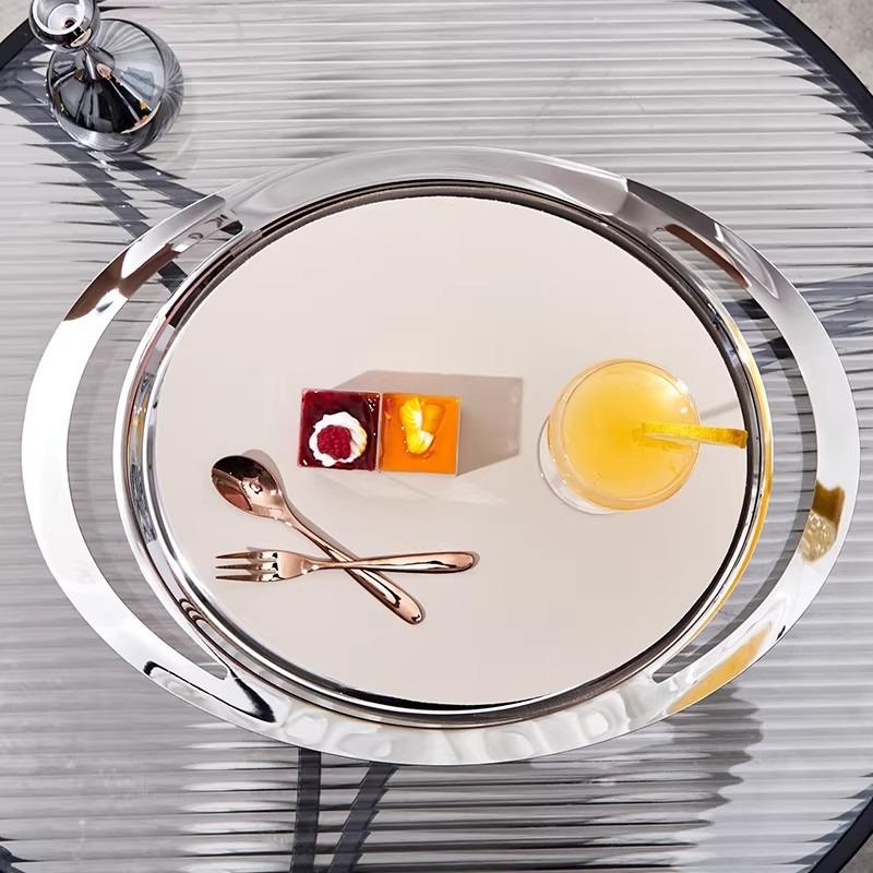 Luxury Stainless Steel Tray Circular Arc Fruit Plate Dessert Storage Trays Modern Home Decorative Trays Kitchen Organization