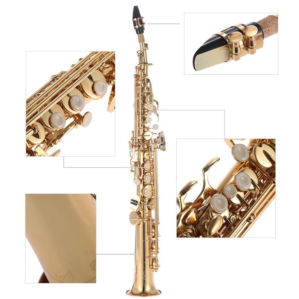 Btuty Messing Gerades Sopransaxophon Bb B-Dur Holzblasinstrument mit Naturmuscheltastenbogen Tragen Reinigung und Reinigungsstab Muster, Koffer,