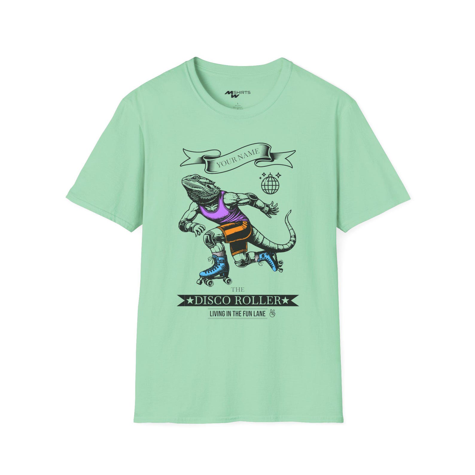 Disco Roller Bearded Dragon T-Shirt: Personalized Retro Skater Gift S