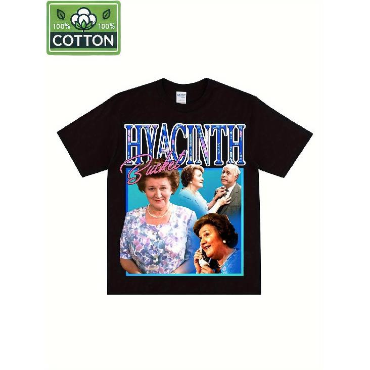 Men s Keeping Up Appearances Hyacinth Bucket Vintage TV Show T-Shirt - 230g Heavyweight Cotton Retro 90s Graphic Tee with Hyacinth & Richard Bucket S чёрный