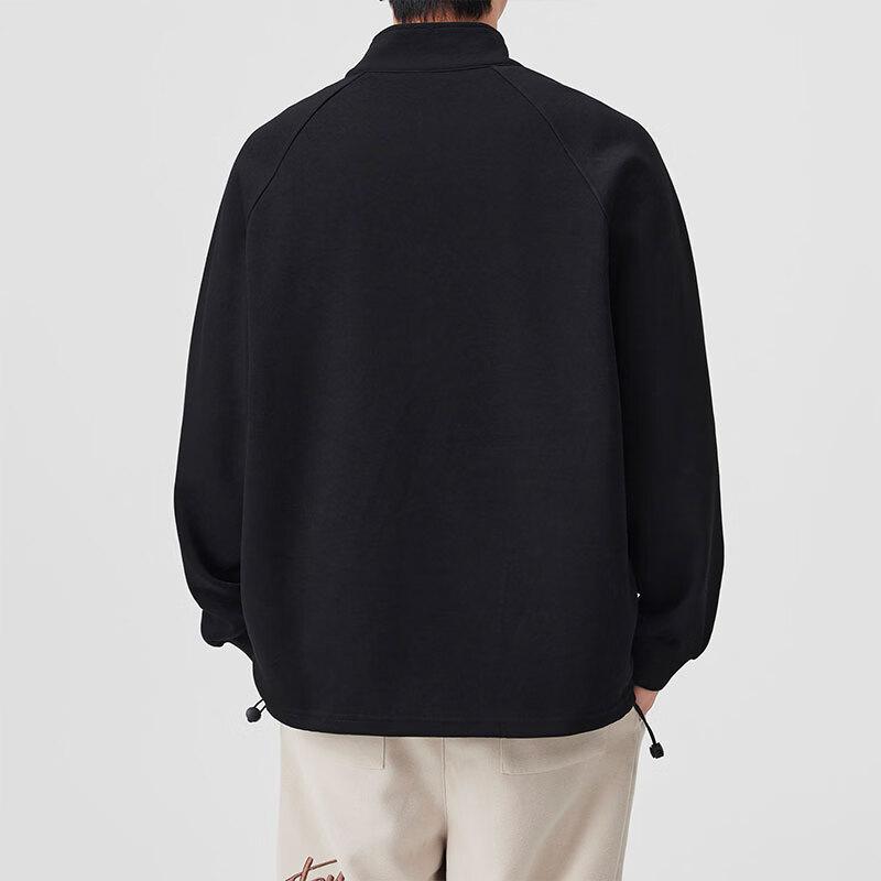 Dingfengbaoluo American Style Half-Zip Hoodie Men Autumn Loose Casual Stand Collar Long Sleeve Top
