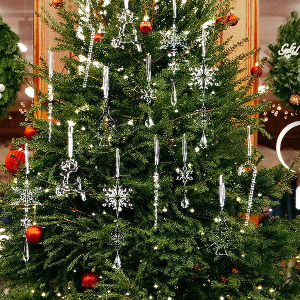 2D Christmas Decoration Pendant Christmas Ice Bar Transparent Snowflake Ice Edge Acrylic Fake Ice Picks Christmas Tree Decoration 14PCS