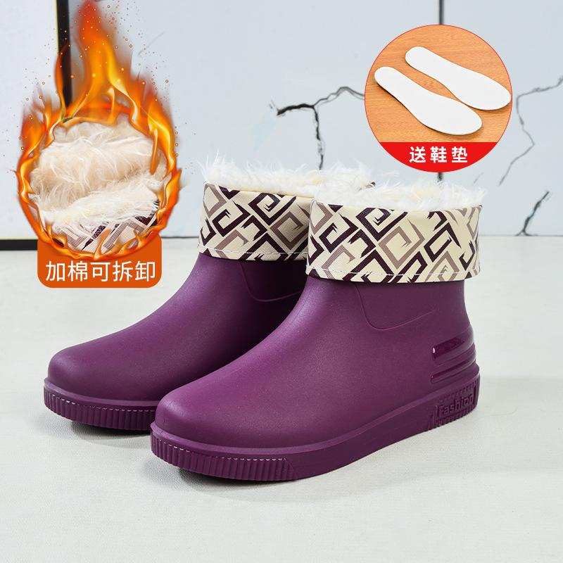 Hot-selling low-tube rain shoes women's fashion water shoes new non-slip rain boots adult warm water boots rubber shoes