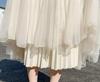Apricot Irregular Mesh Fishtail Midi Skirt - European Style Elastic High Waist Pleated Fairy Skirt for Women, Spring/Summer