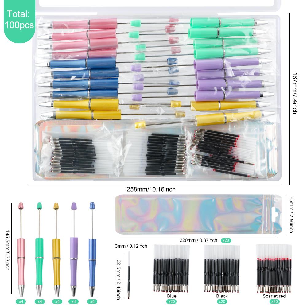 

100Pcs/Box Ballpoint Pen DIY Bead Pen Plastic Beading School Office Writing Supplies Stationery Wedding Gift