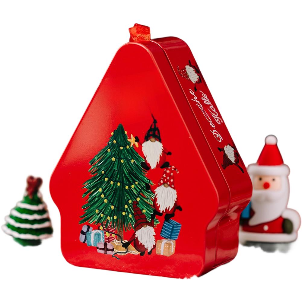 Tinplate Present Box with Handle and Polygon Design Featuring Festive Cartoon Print for Christmas Storage and Decor Use