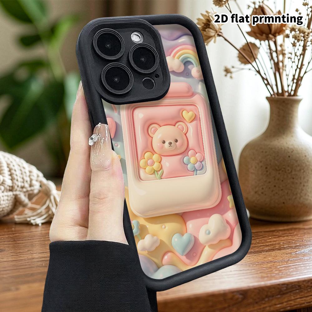 Phone Case: 2D Flat Design Suitable for iPhone 18 17 16 15 14 13 Pro Protective Case, with Little Bear Polaroid, Perfect Christmas and Halloween Holid