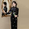 Womens Winter Velvet Embroidered Cheongsam Dress Long Sleeve Stand Collar Retro Style Thick Lined Qipao