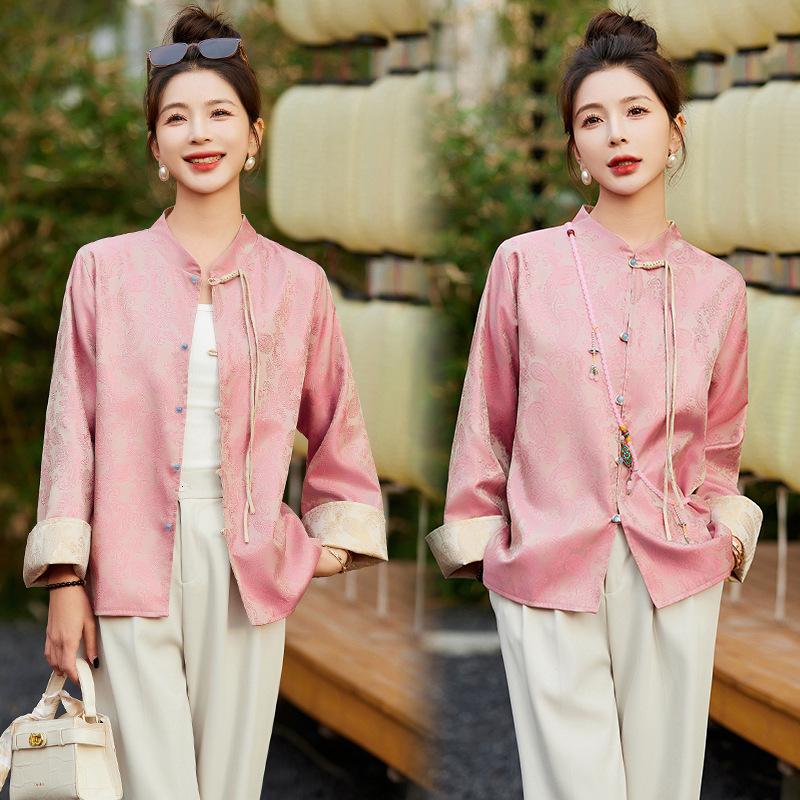 

2024 Spring Women s Chinese Jacquard Embroidered Loose Jacket Medium рожевий