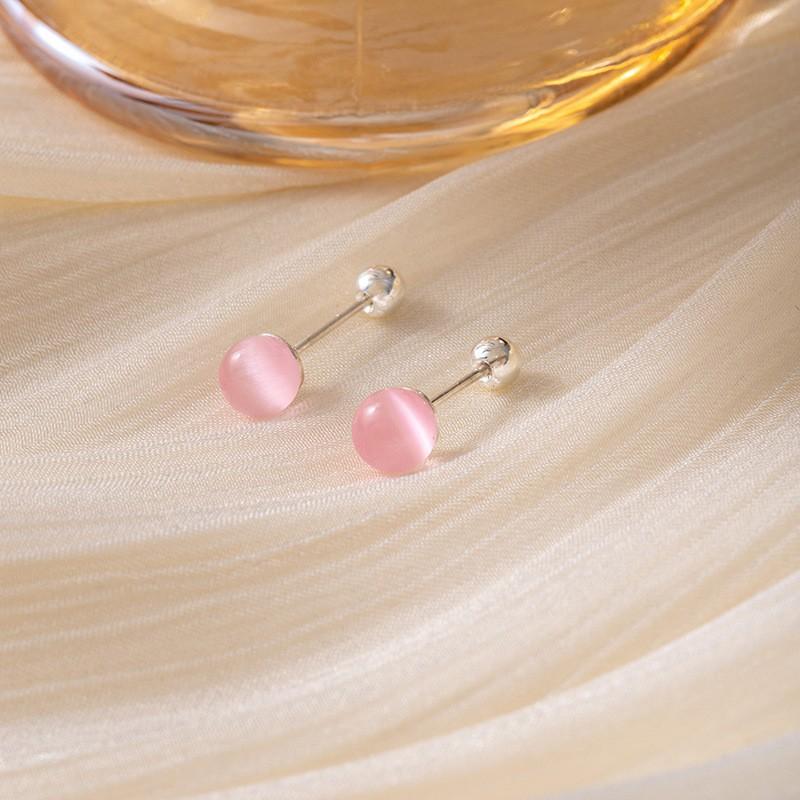 Aquamarine Round Bead Stud Earrings Screw Earrings Dopamine Sweet Simple Earrings Light Luxury Niche Ear Hole Earrings