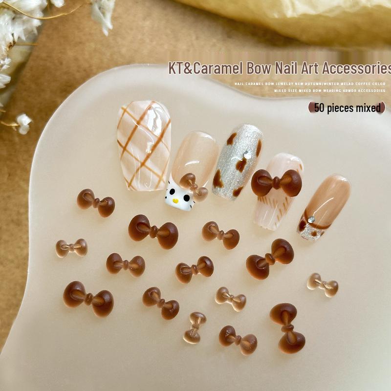 

Maillard Frosted Nail Art: Autumn/Winter KT Bow & Caramel Coffee Diamond Accessories