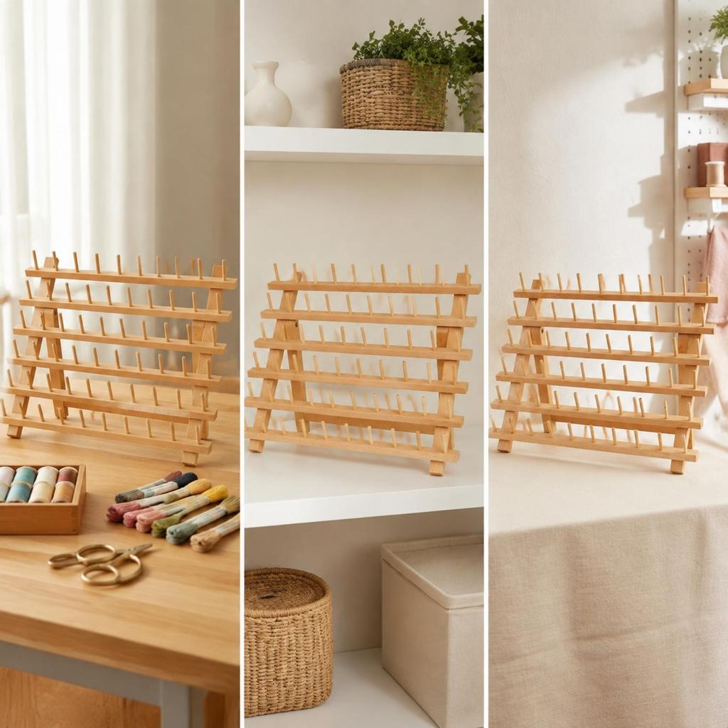 Beech Wood Thread Spool Rack Compact Holder Stand Portable for Craft Rooms