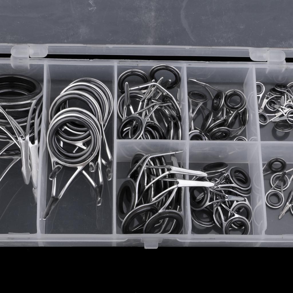 70Pcs/box Mixed Size Fishing Rod Guides Stainless Steel Tips Repair Kits