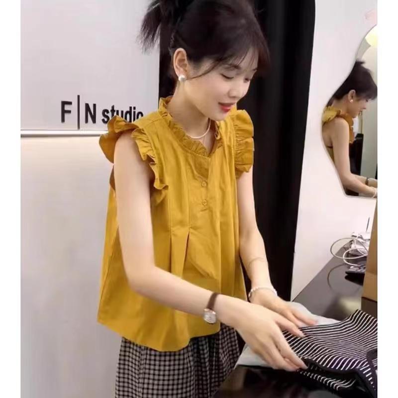 

2026 Summer Ruffled Shirt Women Blouse Tops French Sweet Flying Sleeve Shirt For Women Chic Top Design Blusas Elegant 27865 S орион