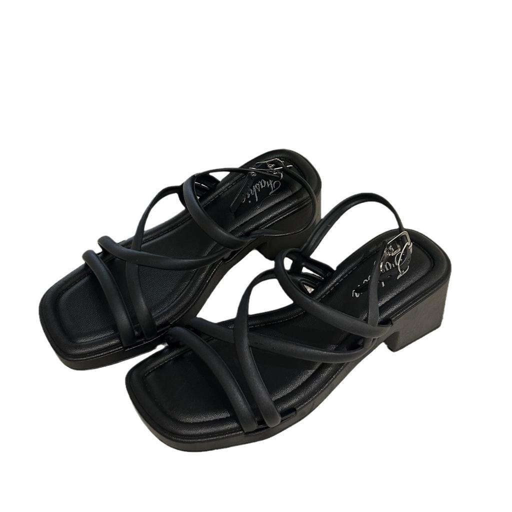 Women's High-Heeled Summer Sandals & Slippers - Non-Slip, Thick-Soled, Versatile Solid Color