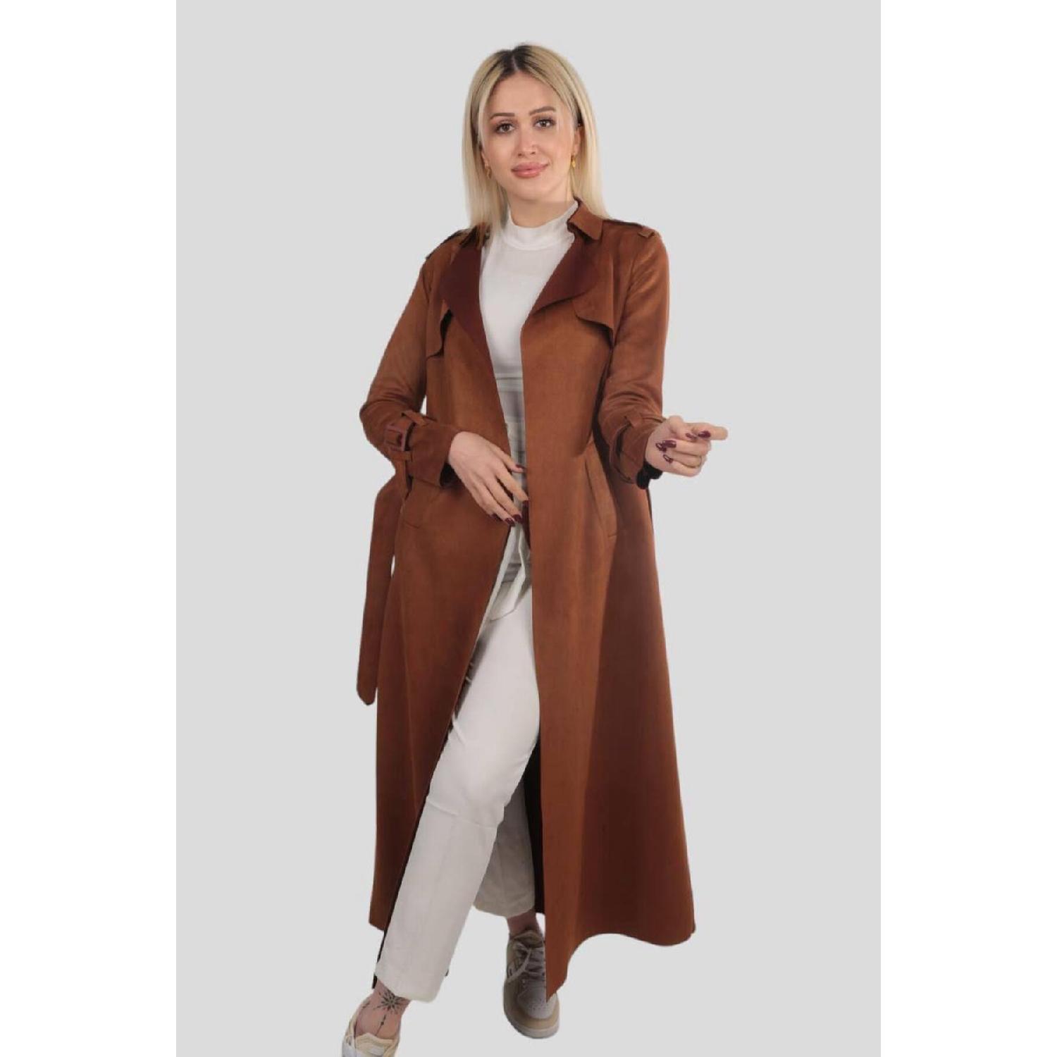 

7265a Длинный замшевый плащ Светло-коричневого цвета