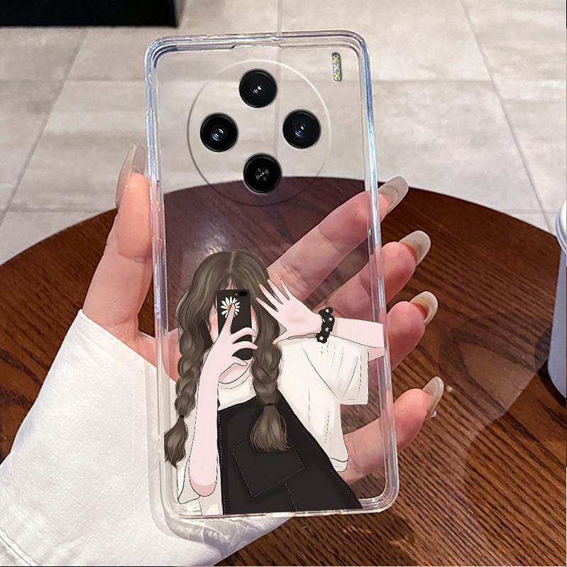 Case For Vivo X100 Transparent TPU Soft Cover For Vivo X100 Pro/X100s Pro Cute Little Panda Pattern Shockproof Couple Shell