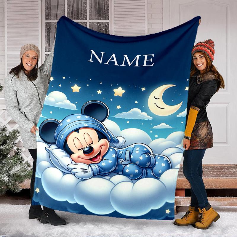Customizable Mickey Throw Blanket – Personalized Name, All-Season Cozy Snug Blanket, Machine Washable, Personalized Blanket