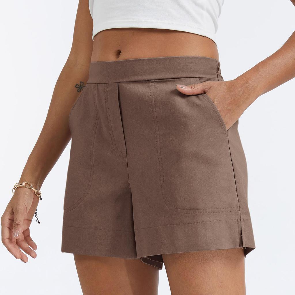 Women's Casual Fashion Linen Shorts With Pockets