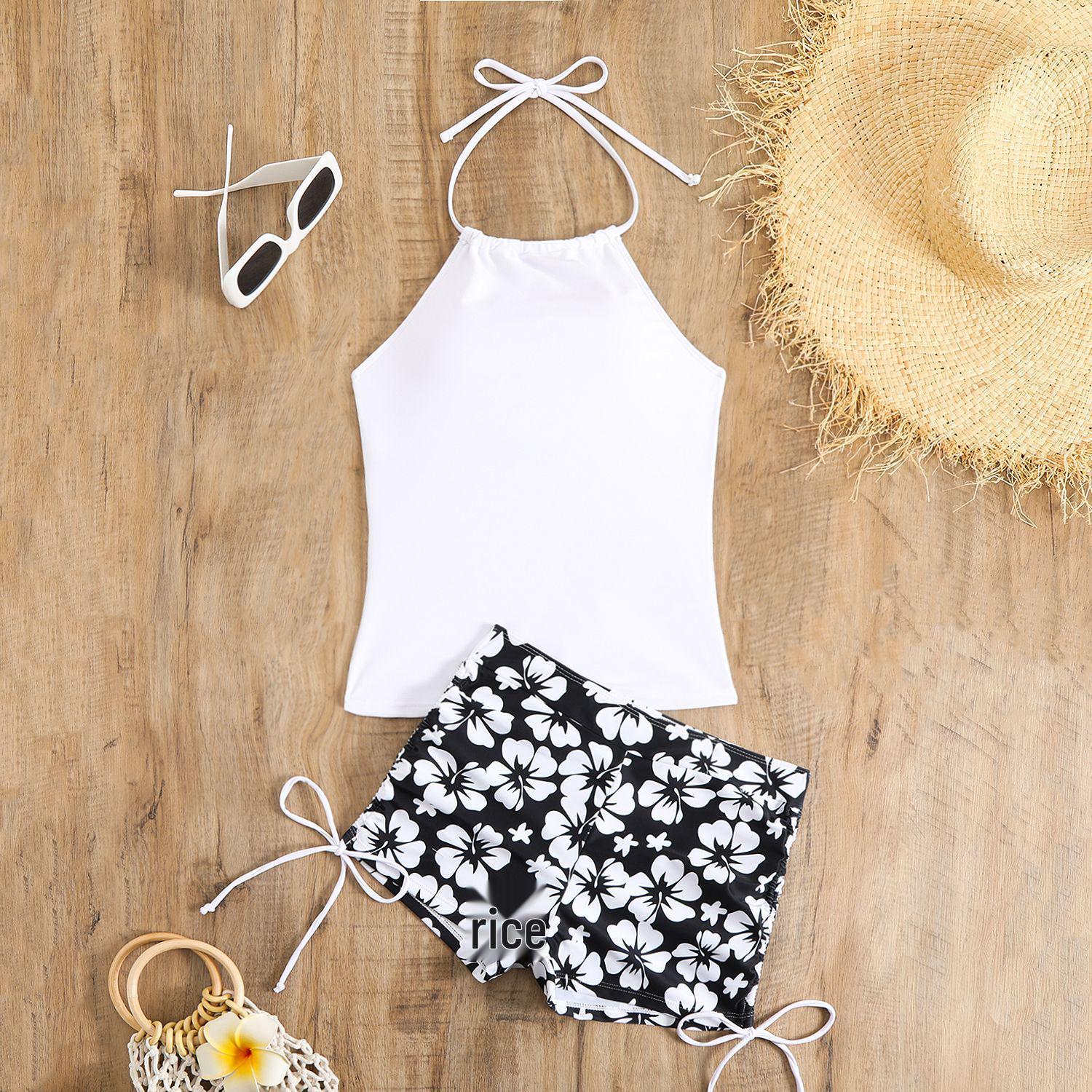 

2025 Women s Print Patchwork Halter Neck Split Bikini Swimsuit Large белый