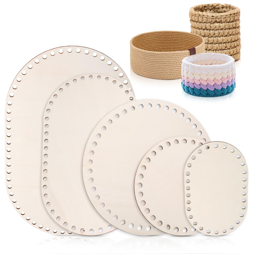 5pcs Solid Poplar Plywood Crochet Basket Base Unfinished Wooden Bottom for DIY Weaving Craft Projects Home Decor
