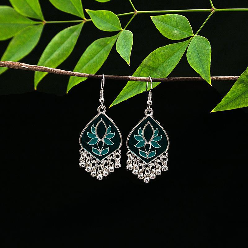 Vintage Ethnic Miao Silver Alloy Teardrop Tassel Earrings