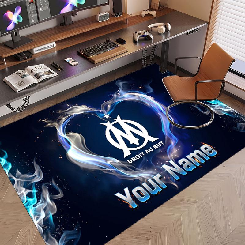 Benutzerdefinierter Teppich Olympique Marseille FC Muster Druck Name Text Weicher Rutschfester Boden Teppich für Zuhause Innen Dekoration