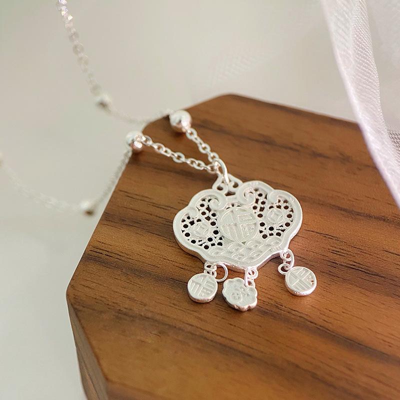 National Wind and Heavenly Officials Bless Safe Lock Necklace, New Chinese Gift for Women, Friendly Couple