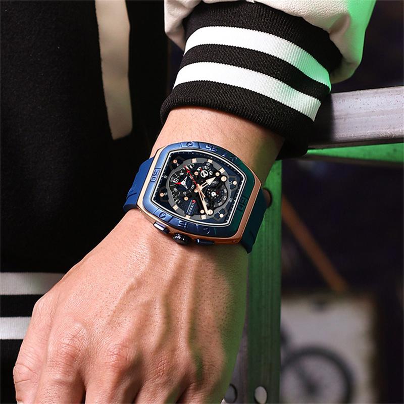 CURREN Man WristWatch Waterproof Chronograph Date Men Watch Military Top Brand Luxury Silicone Original Sport Male Clock 8443