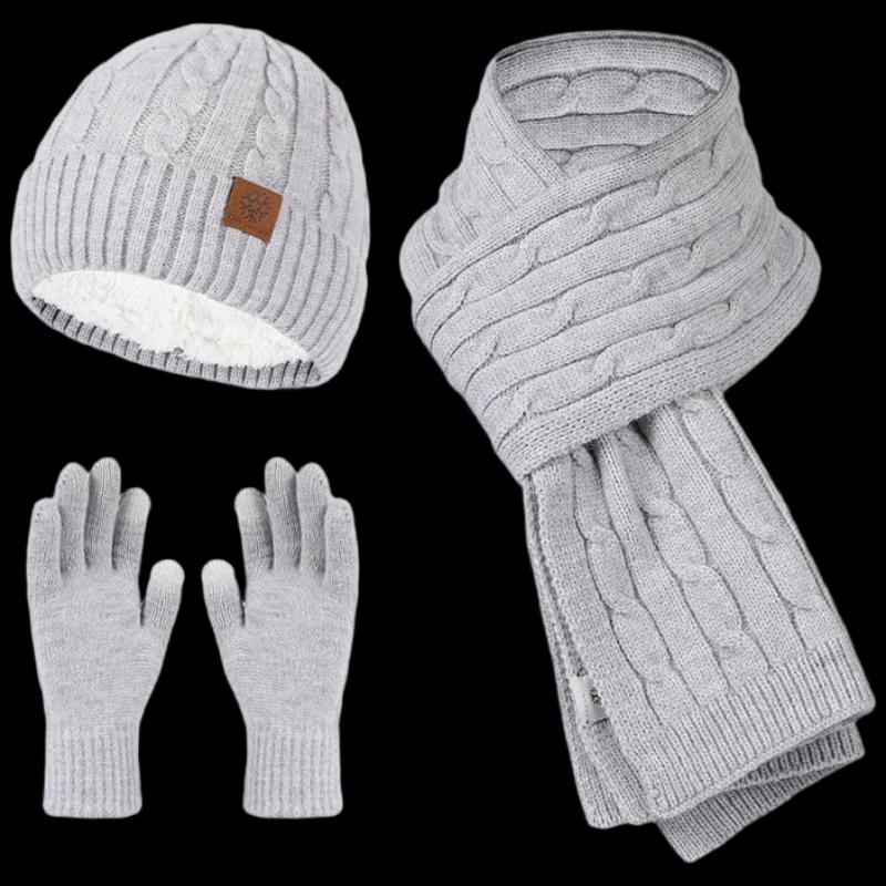 

Осенне-зимний вязаный набор шапка, шарф и перчатки