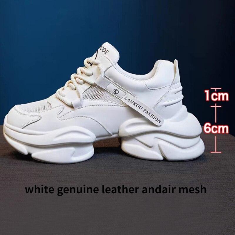Fujin 7cm Air Mesh pravá kůže Dámské Prodyšné Ležérní Platforma Móda Tenisky Léto Podzim Jaro Robustní Tenisky Boty