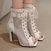 Peep Toe Women Ankle Boots Shoes 2025 Sexy Pink Blue White High Heels Summer Sandals Ladies Lace-up Dance Party Shoes Big Size