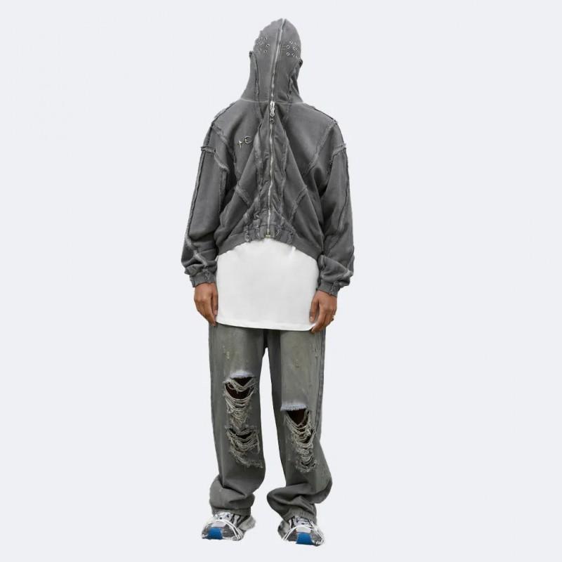 Unisex Oversized Zip-Up Hoodie Streetwear Gothic Punk Style Loose Fit Winter Sweatshirt