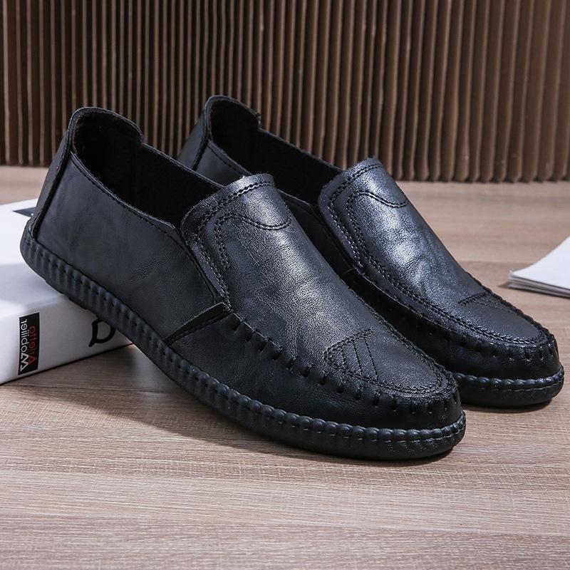 Leather shoes men's casual shoes breathable one-pedal Doudou shoes men's versatile middle-aged dad shoes non-slip soft-soled men's single shoes