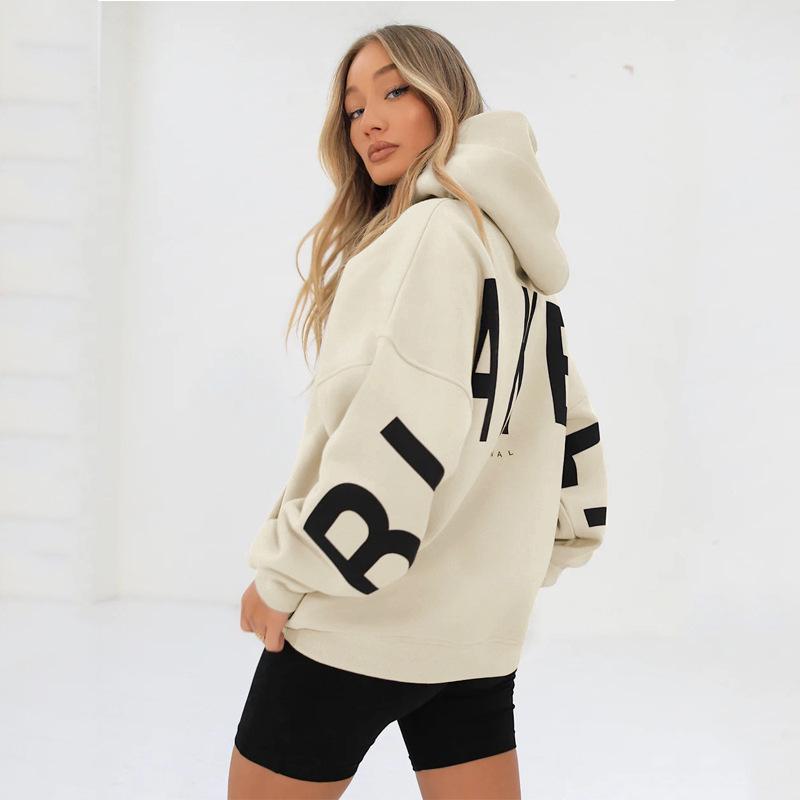 Dames Herfst Europese & Amerikaanse Stijl Briefprint Hoodie - Lange Mouw, Verdikt, Veelzijdig, Sportieve Pullover.