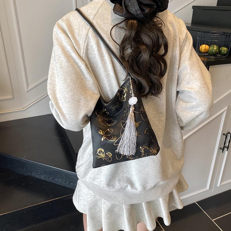 New Chinese Style Butterfly Embroidery Handbag Bag Women's New Trendy Fashion Niche Underarm Bag National Feng Shui Bucket Bag