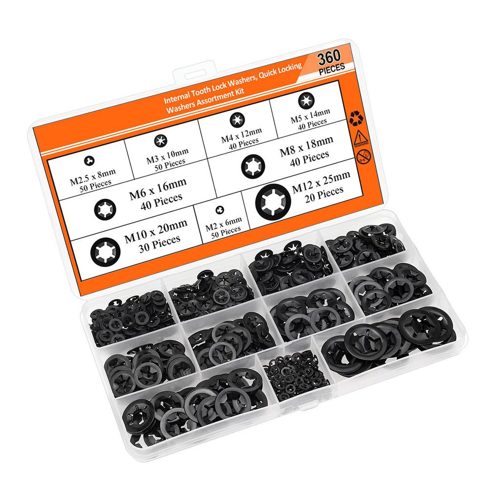 360Pcs Internal Tooth Star Lock Washers Quick Speed Locking Washers Speed Clips Retaining Clips Fasteners Enduring